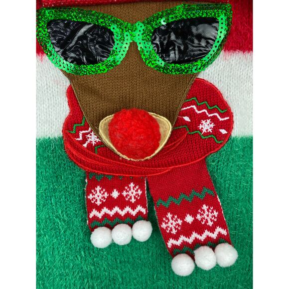 33 Degrees Unisex M Fuzzy Striped Rudolph Reindeer Ugly Christmas Sweater - Picture 4 of 8